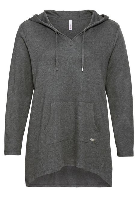 sheego Longshirt mit Kängurutasche, im Vokuhila-Schnitt - grau meliert sheego Vierteljährliche Förderung