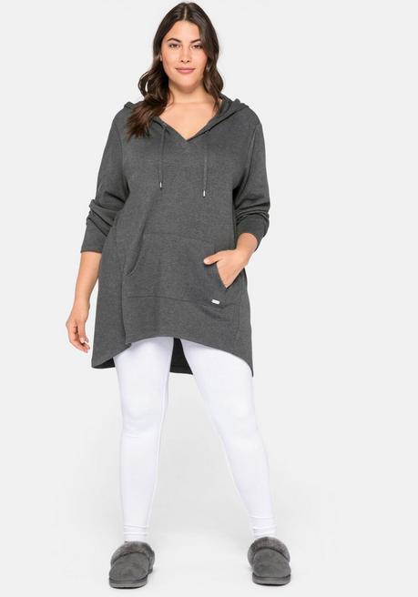 sheego Longshirt mit Kängurutasche, im Vokuhila-Schnitt - grau meliert sheego Vierteljährliche Förderung