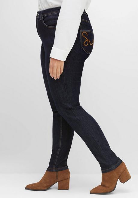 sheego Schmale Jeans mit Kontrastnähten - blue black Denim sheego Bis zu 55% Rabatt