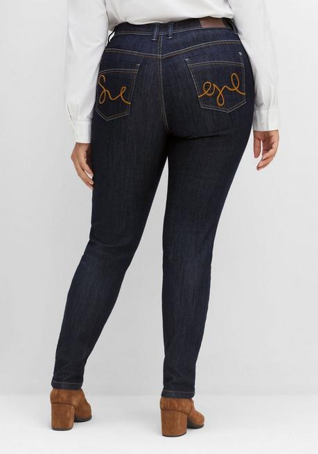 sheego Schmale Jeans mit Kontrastnähten - blue black Denim sheego Bis zu 55% Rabatt