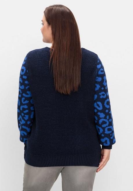 sheego by Joe Browns Pullover mit gemusterten Ballonärmeln - tiefblau gemustert sheego 50% Rabatt mit kostenlosem Versand