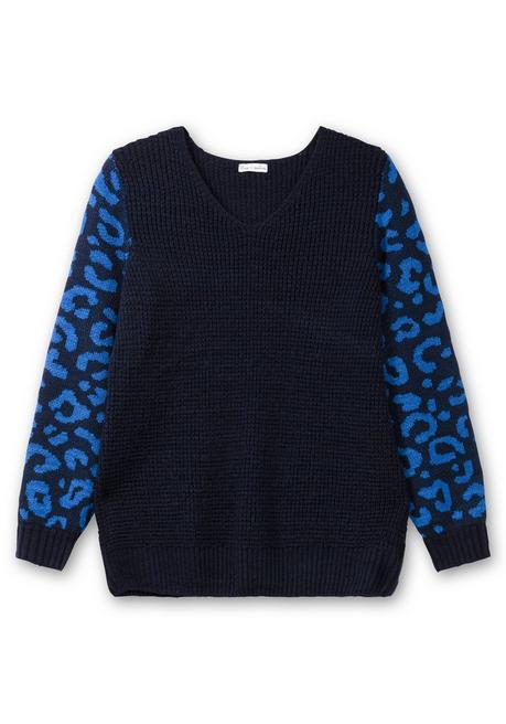 sheego by Joe Browns Pullover mit gemusterten Ballonärmeln - tiefblau gemustert sheego 50% Rabatt mit kostenlosem Versand