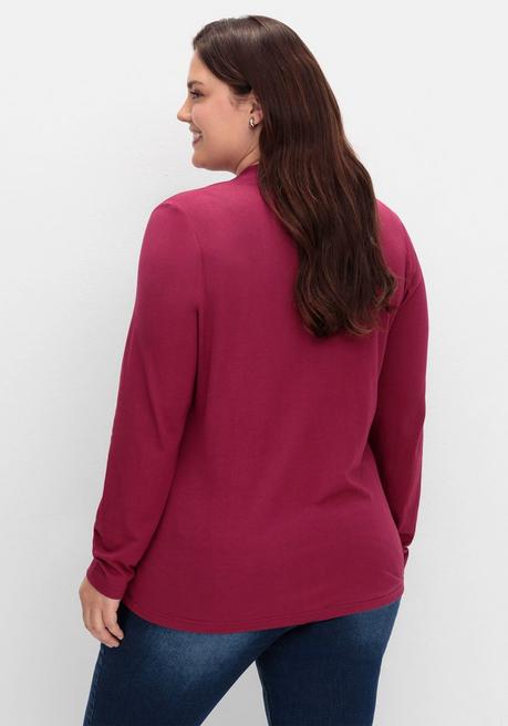 sheego Langarmshirt mit V-Ausschnitt, vorn doppellagig - beere sheego Clearance-Verkauf