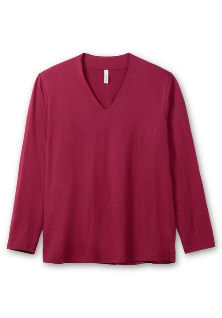 sheego Langarmshirt mit V-Ausschnitt, vorn doppellagig - beere sheego Clearance-Verkauf