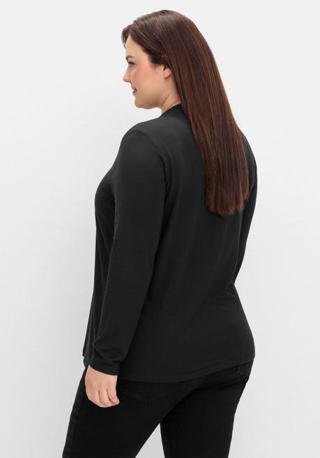sheego Langarmshirt mit V-Ausschnitt, vorn doppellagig - schwarz sheego Kostenloser Versand international