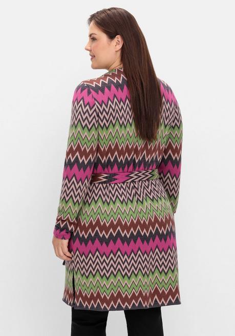 sheego by Joe Browns Lange Strickjacke im Zickzack-Jacquardmuster - beere gemustert sheego Fabrikladen