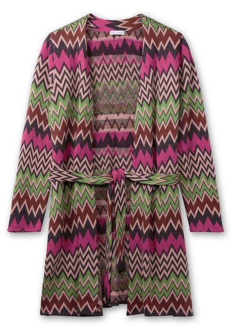 sheego by Joe Browns Lange Strickjacke im Zickzack-Jacquardmuster - beere gemustert sheego Fabrikladen