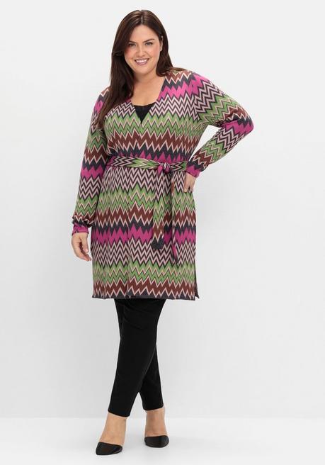 sheego by Joe Browns Lange Strickjacke im Zickzack-Jacquardmuster - beere gemustert sheego Fabrikladen