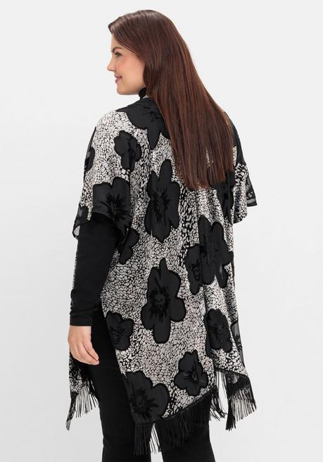 sheego by Joe Browns Cape im Kimonostil mit Samt- und Ausbrennerdetails - schwarz-silberfarben sheego Im Verkauf