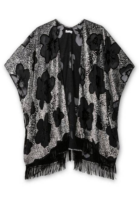 sheego by Joe Browns Cape im Kimonostil mit Samt- und Ausbrennerdetails - schwarz-silberfarben sheego Im Verkauf