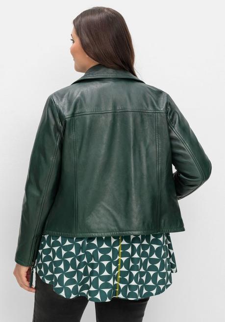 sheego Kurze Lederjacke aus Lammnappa, im Biker-Stil - tiefgrün sheego zollfrei