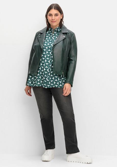 sheego Kurze Lederjacke aus Lammnappa, im Biker-Stil - tiefgrün sheego zollfrei