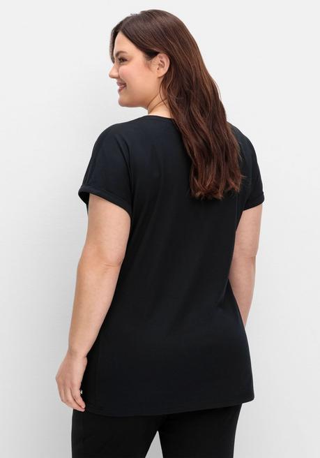 sheego Oversize-Shirt in Colourblocking-Optik - tiefgrün sheego Rabatte dieses Monats