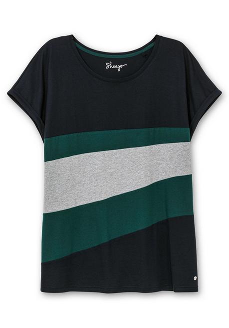 sheego Oversize-Shirt in Colourblocking-Optik - tiefgrün sheego Rabatte dieses Monats