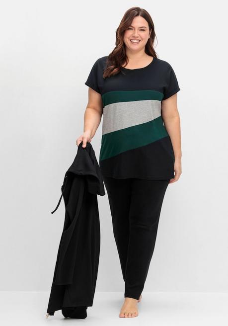 sheego Oversize-Shirt in Colourblocking-Optik - tiefgrün sheego Rabatte dieses Monats