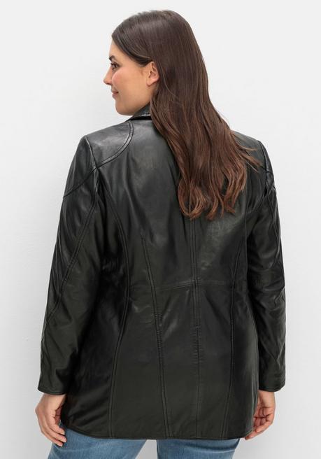 sheego Lange Lederjacke aus Lammnappa, mit Reverskragen - schwarz sheego 2025