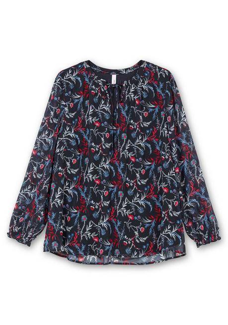 sheego Chiffontunika mit Blumendruck und Bindeband - tiefblau gemustert sheego Online