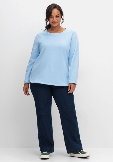 sheego Fleeceshirt mit abgerundetem Saum - eisblau sheego Verkauf