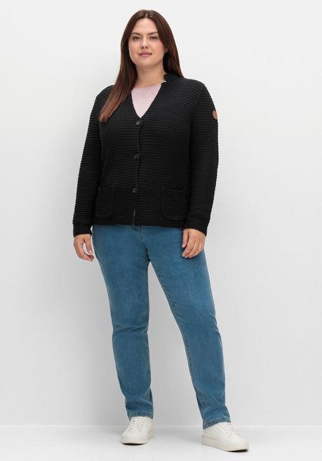 sheego Grobstrickjacke mit Stehkragen und Taschen - schwarz sheego Angebote