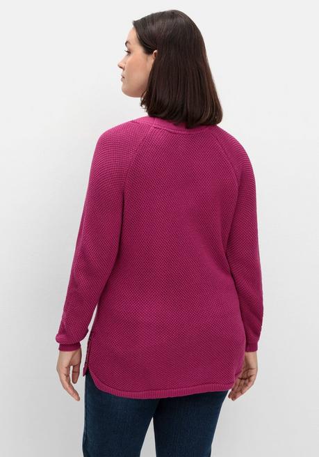 sheego Pullover im Strukturstrick, mit Zierknöpfen seitlich - magenta sheego im Angebot
