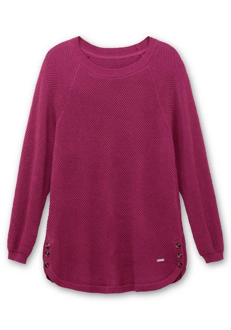 sheego Pullover im Strukturstrick, mit Zierknöpfen seitlich - magenta sheego im Angebot