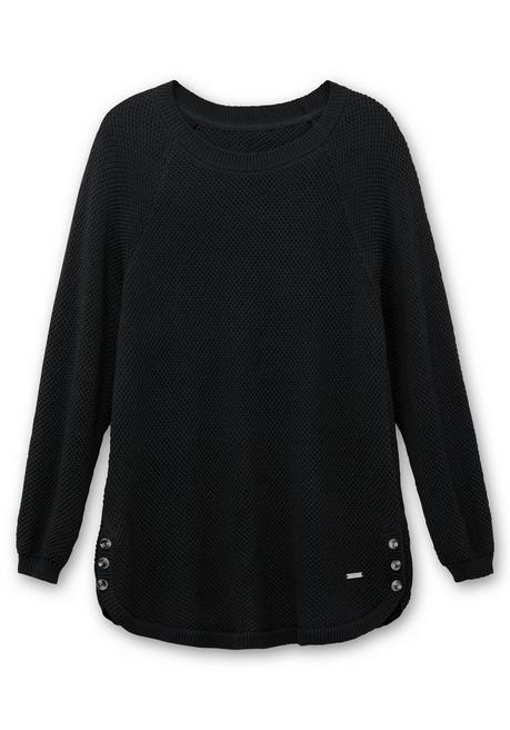 sheego Pullover im Strukturstrick, mit Zierknöpfen seitlich - schwarz sheego Schlussverkauf