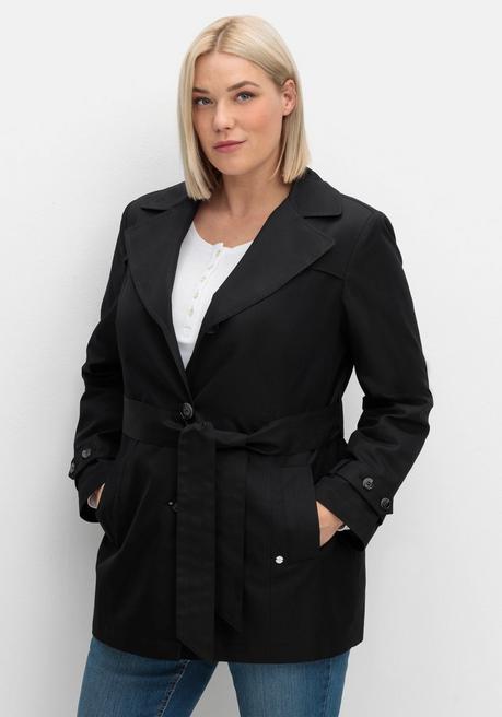 sheego Kurzer Trenchcoat mit Gürtel, wasserabweisend - schwarz sheego Günstiger Verkauf