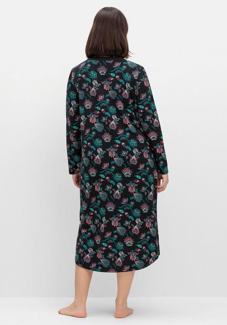 sheego Nachthemd mit Blumenprint und Knopfleiste - schwarz bedruckt sheego Fabrik Onlineshop