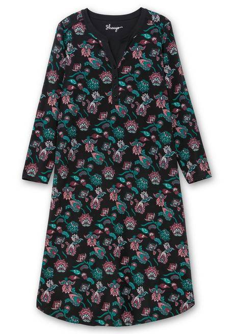 sheego Nachthemd mit Blumenprint und Knopfleiste - schwarz bedruckt sheego Fabrik Onlineshop