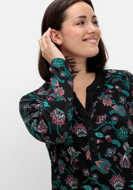 sheego Nachthemd mit Blumenprint und Knopfleiste - schwarz bedruckt sheego Fabrik Onlineshop
