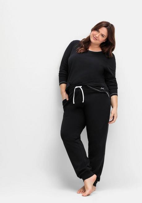 sheego Lange Schlafhose mit schmalem Bein und Kontrastdetails - schwarz sheego Fabrikpreis