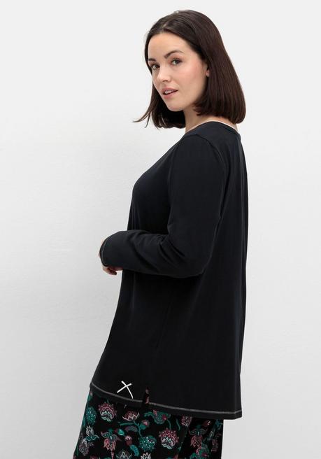 sheego Langes Schlafshirt mit Seitenschlitzen, Rundhalsausschnitt - schwarz sheego Sonderangebot