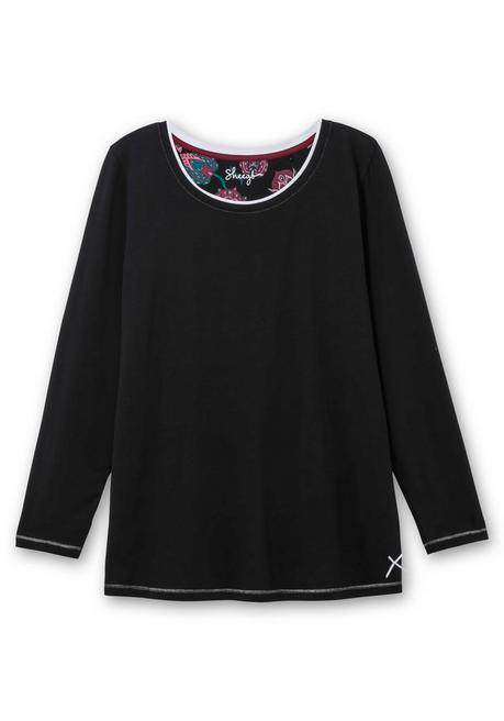 sheego Langes Schlafshirt mit Seitenschlitzen, Rundhalsausschnitt - schwarz sheego Sonderangebot