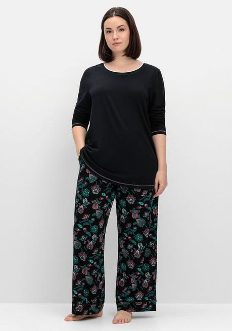 sheego Langes Schlafshirt mit Seitenschlitzen, Rundhalsausschnitt - schwarz sheego Sonderangebot