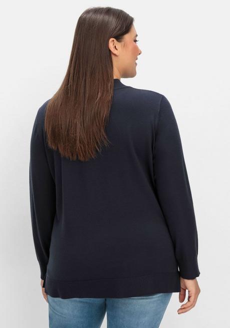 sheego Pullover mit geripptem Stehkragen - tiefblau sheego Günstig kaufen