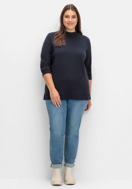 sheego Pullover mit geripptem Stehkragen - tiefblau sheego Günstig kaufen