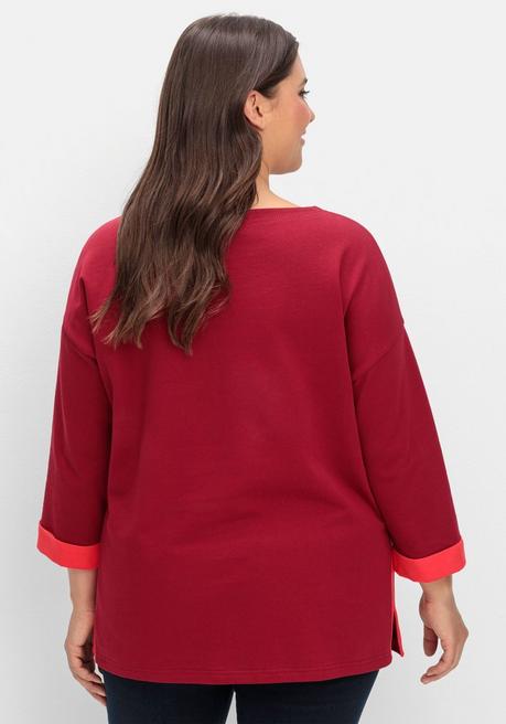 sheego Sweatshirt mit Zierknöpfen und Kontrastdetails - dunkelrot sheego Versandkostenfrei