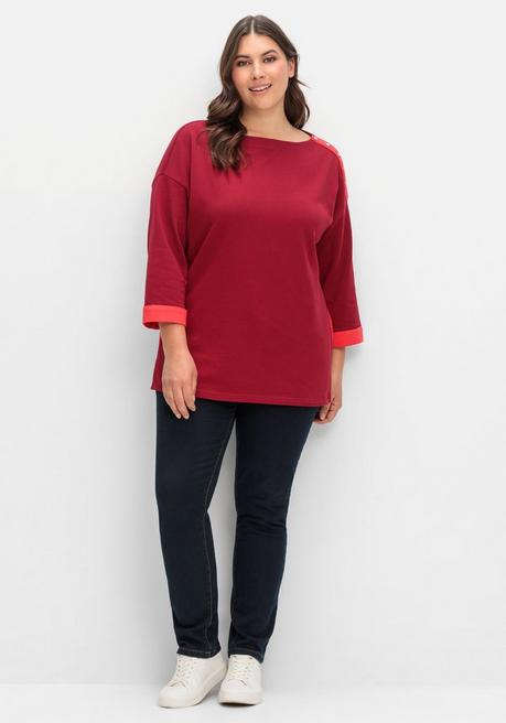 sheego Sweatshirt mit Zierknöpfen und Kontrastdetails - dunkelrot sheego Versandkostenfrei