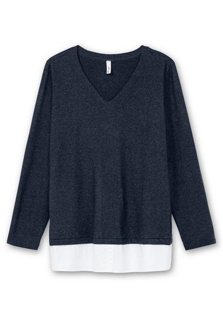 sheego Pullover im Lagenlook, mit Blusenbesatz - tiefblau meliert sheego Großer Ausverkauf