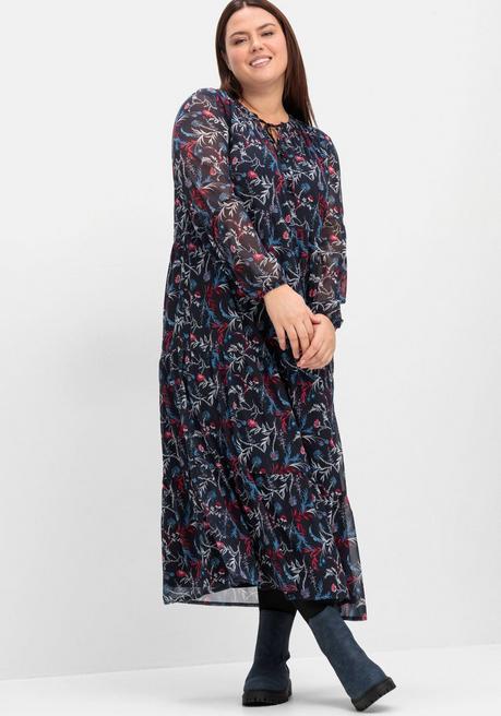 sheego Chiffonkleid in Maxilänge, mit Alloverprint - tiefblau gemustert sheego Begrenztes Angebot
