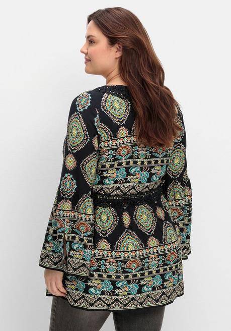 sheego by Joe Browns Longbluse im Ethno-Stil, mit Crochet-Spitze - schwarz gemustert sheego Saisonschlussverkauf