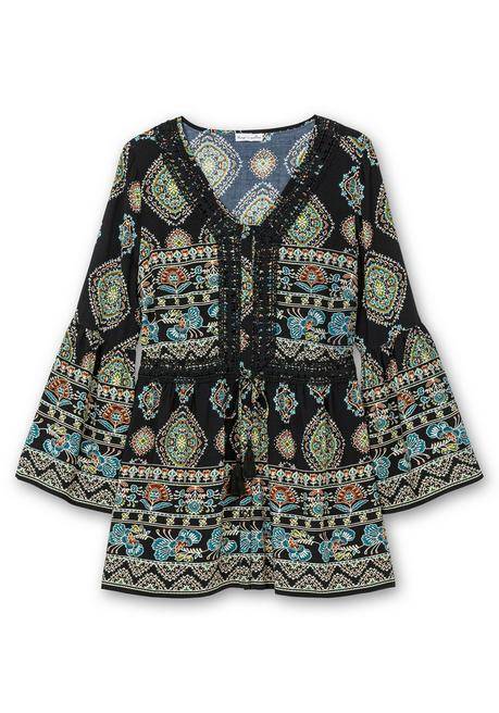 sheego by Joe Browns Longbluse im Ethno-Stil, mit Crochet-Spitze - schwarz gemustert sheego Saisonschlussverkauf