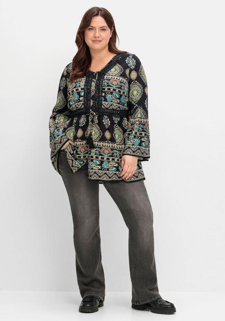 sheego by Joe Browns Longbluse im Ethno-Stil, mit Crochet-Spitze - schwarz gemustert sheego Saisonschlussverkauf