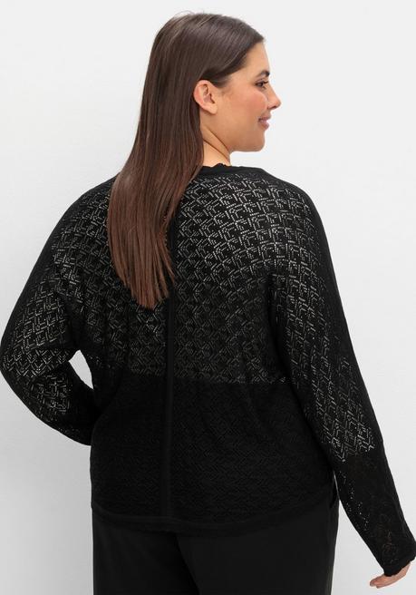 sheego Kurze Ajour-Strickjacke mit Knopfverschluss - schwarz sheego Cyber Monday