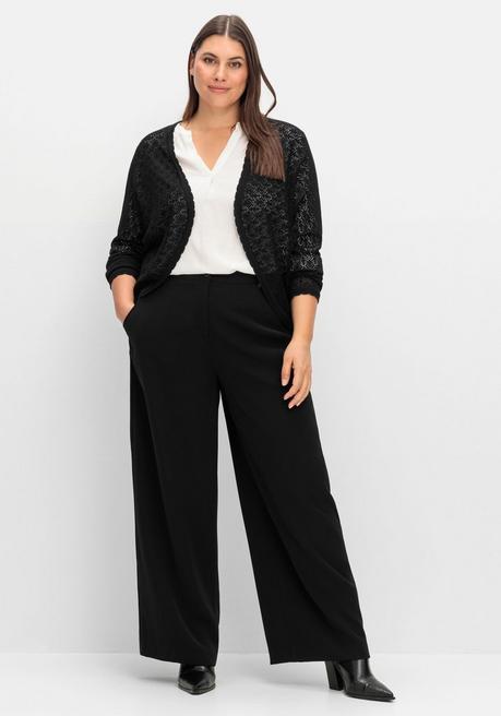 sheego Kurze Ajour-Strickjacke mit Knopfverschluss - schwarz sheego Cyber Monday
