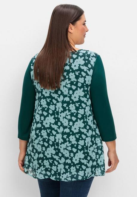 sheego 2-in-1-Blusenshirt mit bedrucktem Chiffon - tiefgrün gemustert sheego Osterangebot