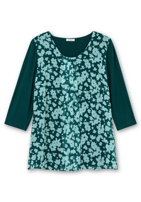 sheego 2-in-1-Blusenshirt mit bedrucktem Chiffon - tiefgrün gemustert sheego Osterangebot