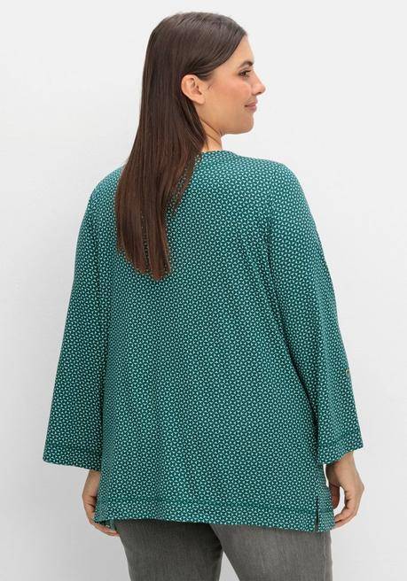 sheego 3/4-Arm-Shirt mit grafischem Minimaldruck - tiefgrün gemustert sheego Muttertagsangebot