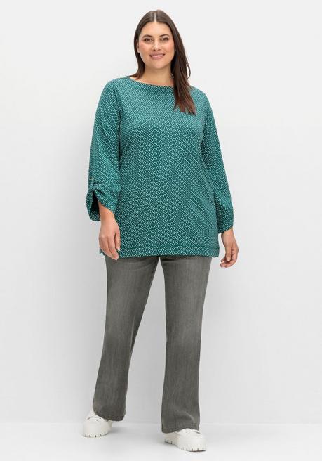 sheego 3/4-Arm-Shirt mit grafischem Minimaldruck - tiefgrün gemustert sheego Muttertagsangebot