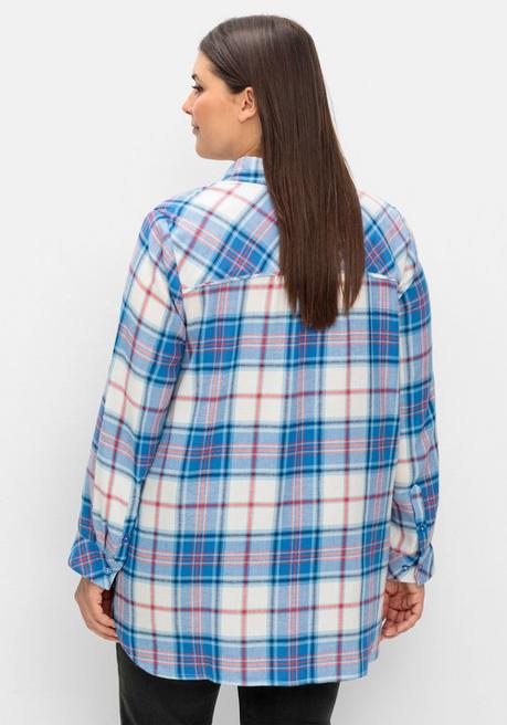 sheego Karierte Longbluse mit Krempelfunktion - offwhite kariert sheego Vatertagsangebot